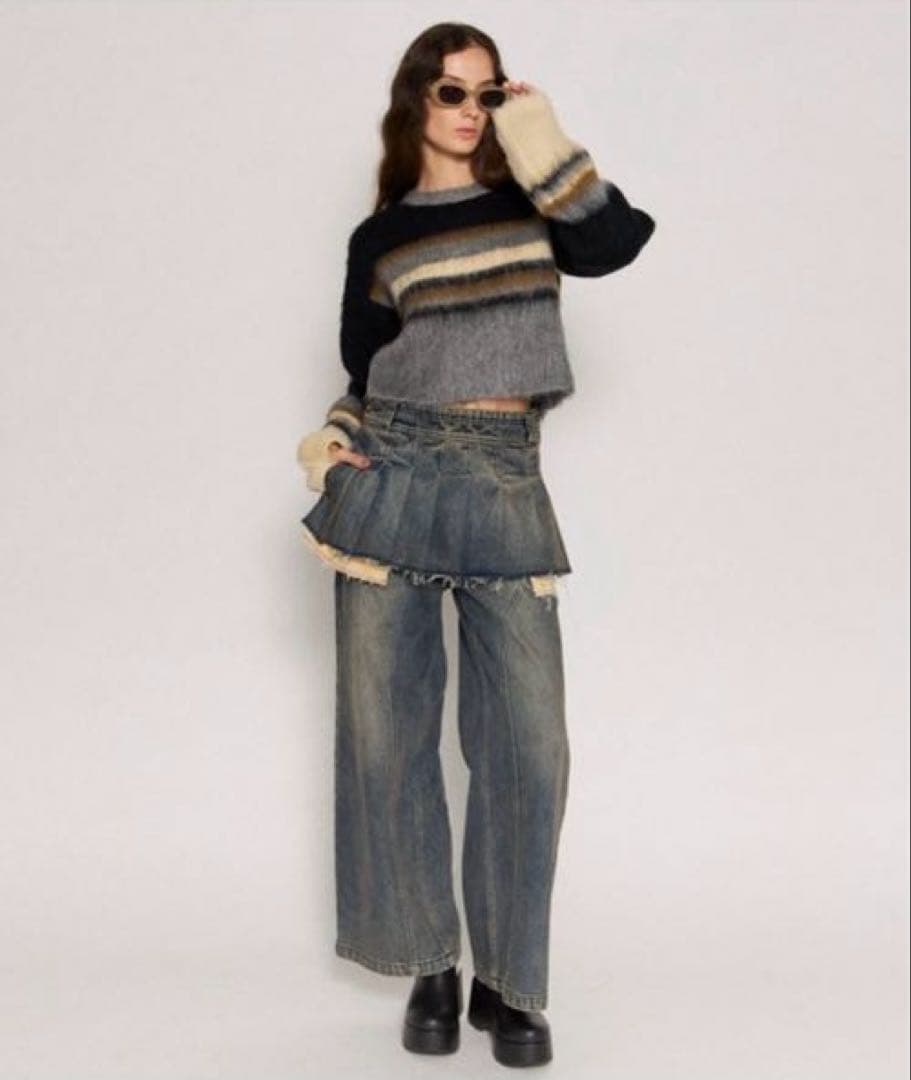 MAISON SPECIAL プリーツスカートレイヤードパンツ　デニム