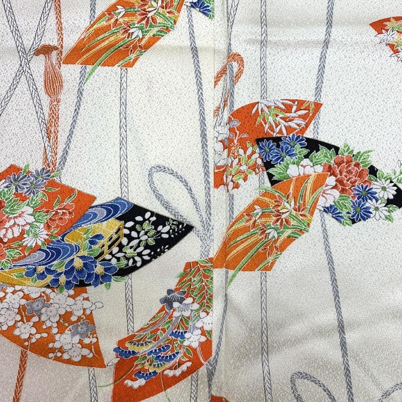 508aj28■ジュニア着物 小紋 十三参り 卒業式 縮緬 扇 ■状態良好