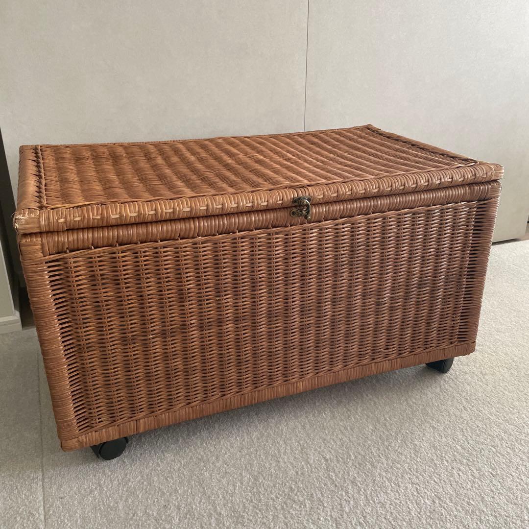 キャスター付きラタンリネンボックス ＜幅70cm＞ブラウン
