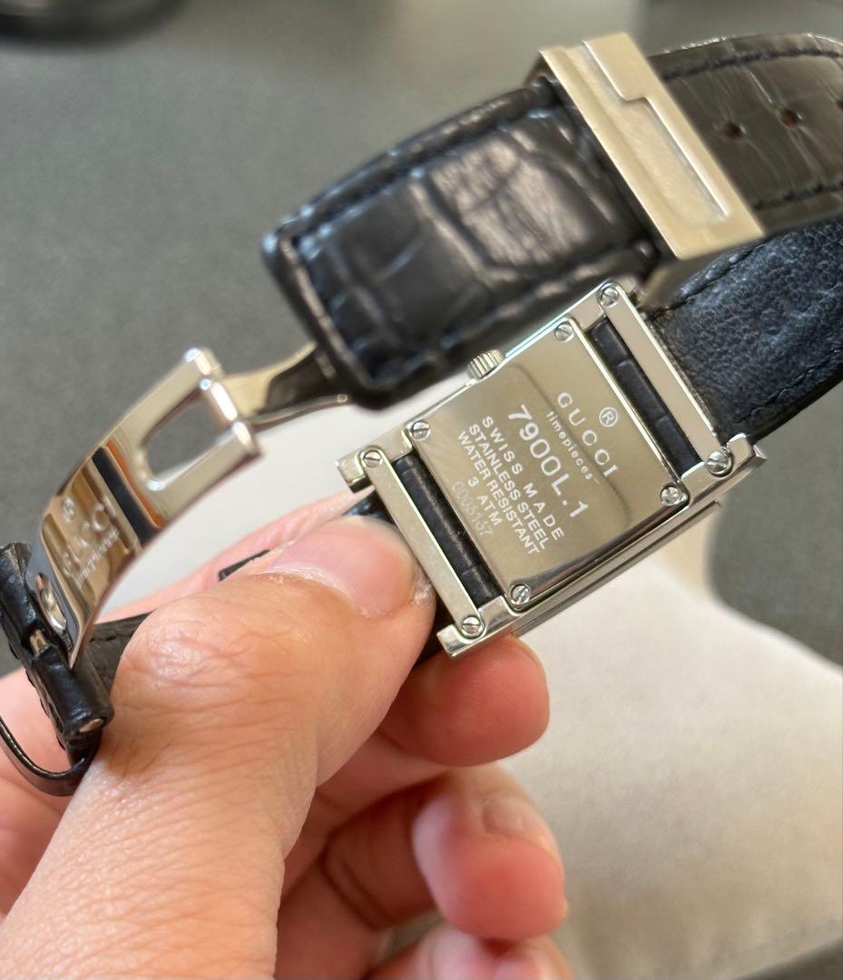 GUCCI 腕時計 7900L クォーツ クロコ型押しベルト ブラック 黒文字盤