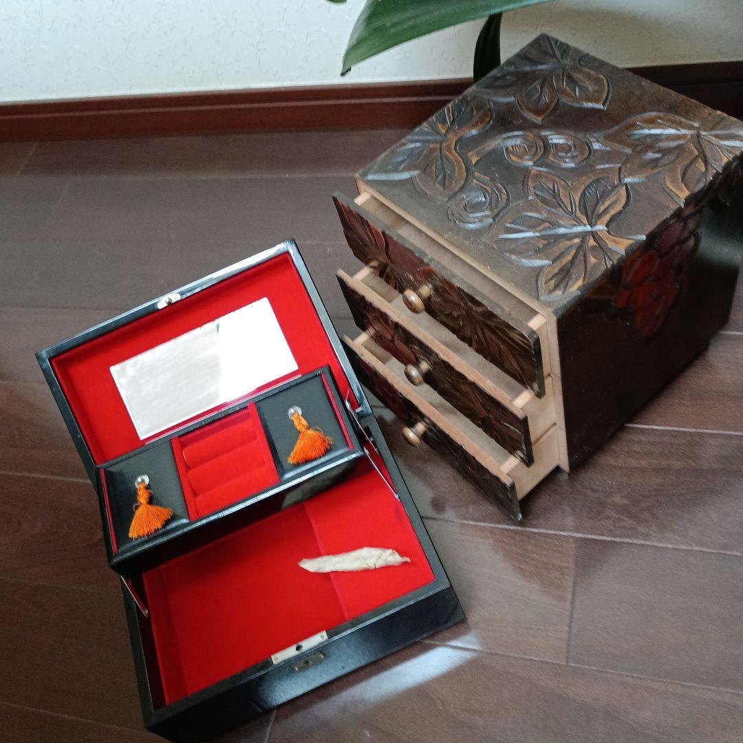 木製小物入れ 花模様・葉模様