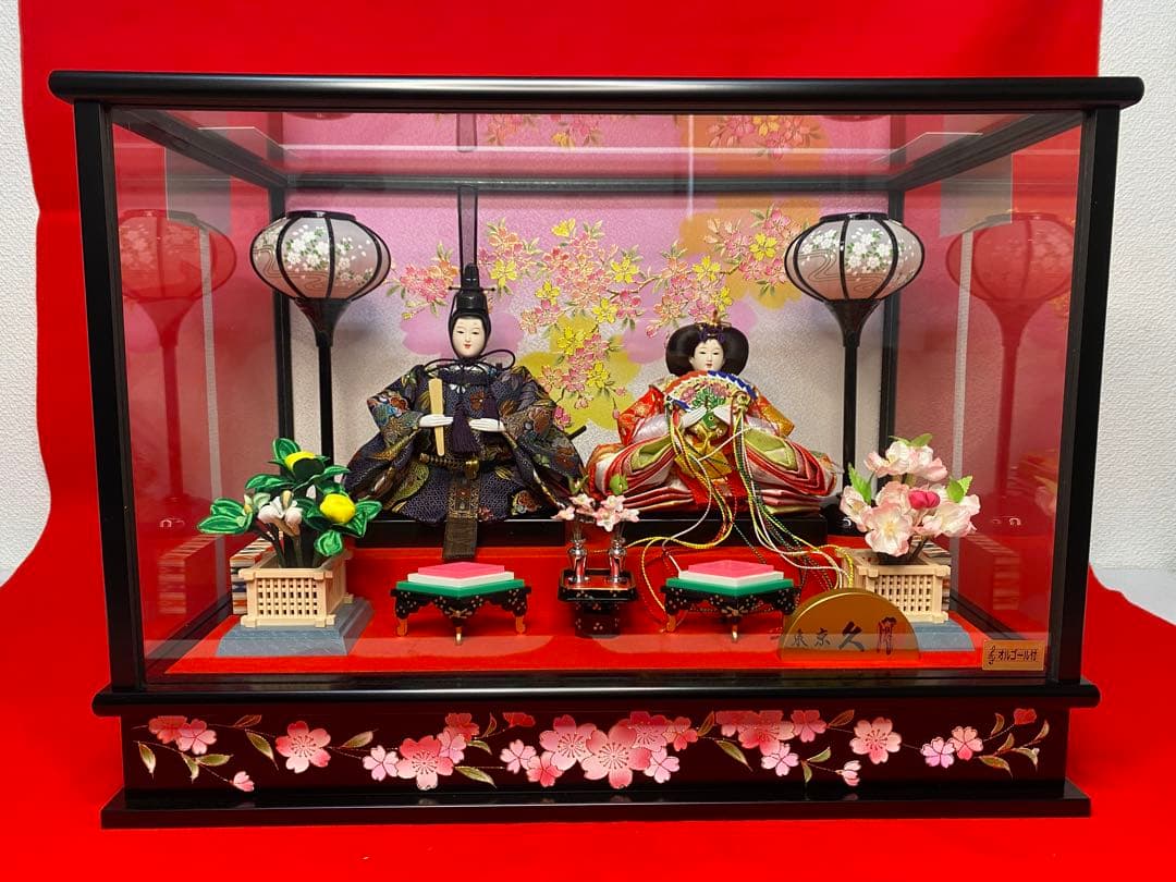東京久月　雛人形ガラスケース入り親王飾り・間口約４８×奥行約２９×高さ約３４㎝