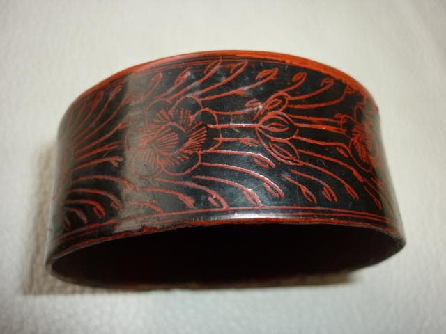 美品1800年前期 チャクリー王朝◆タイ タイルー族 漆器線彫り草花紋様 茶箱