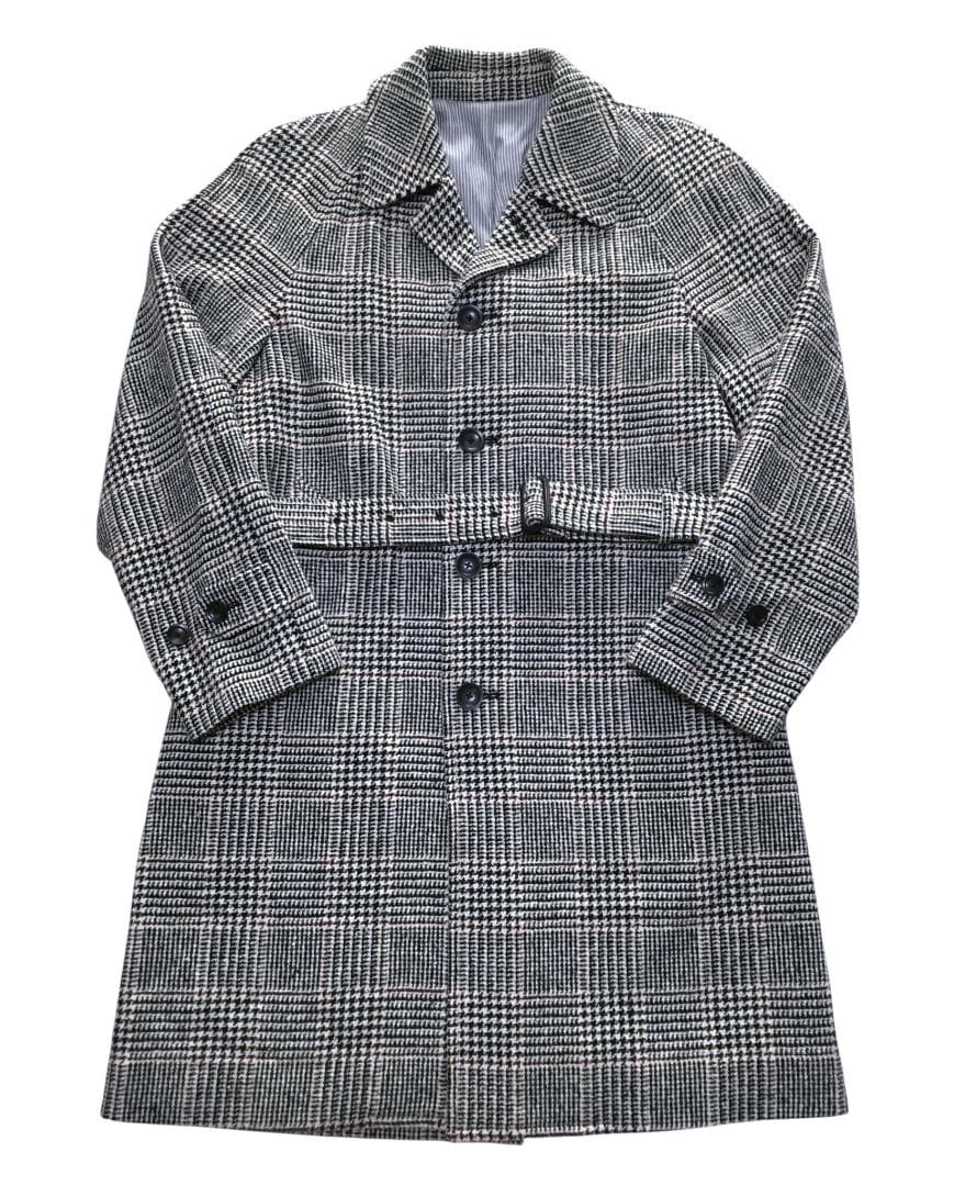 メンズビギ CROWDED CLOSET グレンチェック柄ベルト付きコート