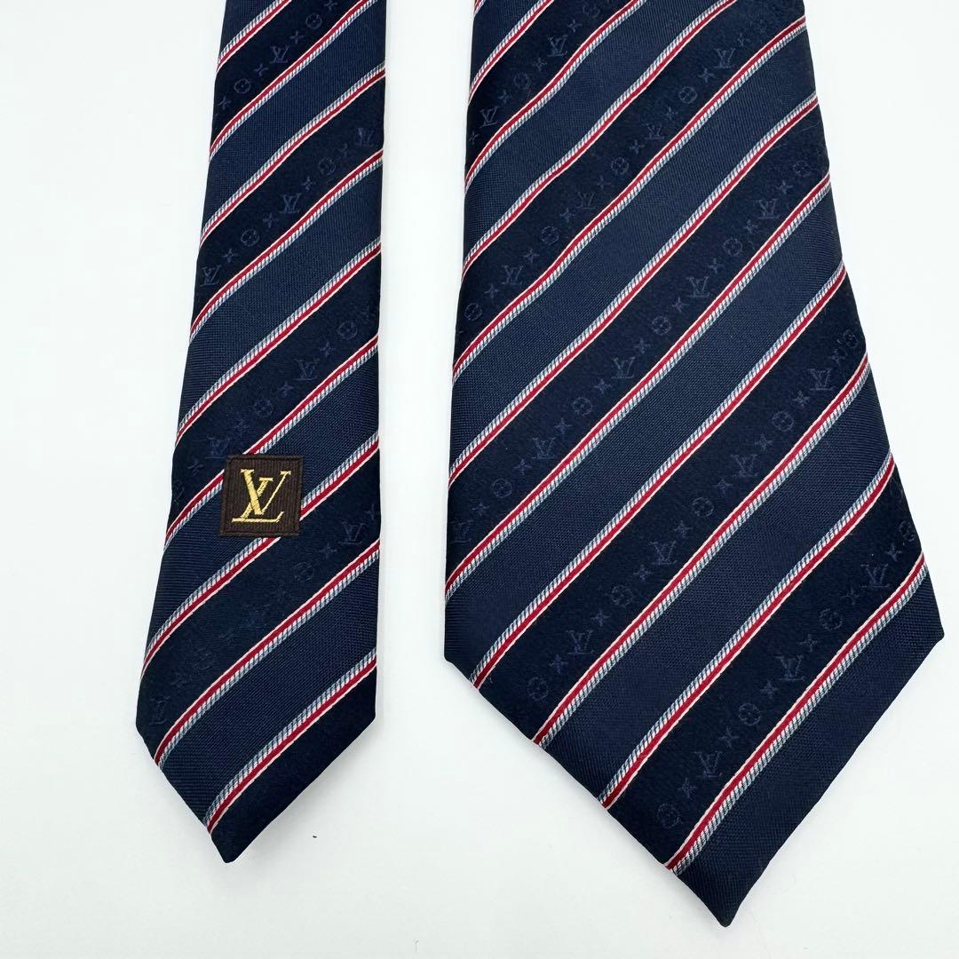 極美品◎ルイヴィトン　モノグラム　ネクタイ　ストライプジャガード　肉厚　ビジネス