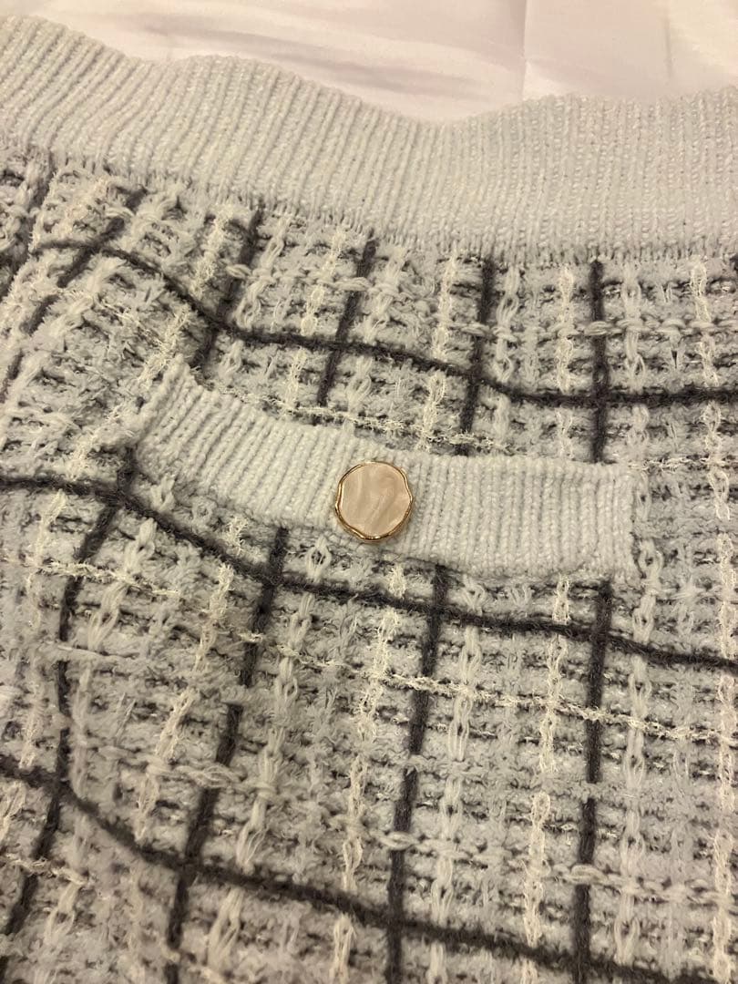 未使用ジェラートピケ　チェック柄カーディガン&ロングパンツセット