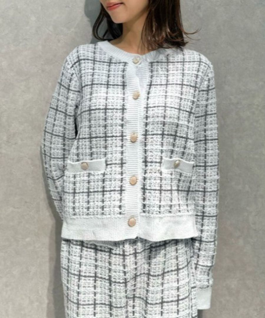 未使用ジェラートピケ　チェック柄カーディガン&ロングパンツセット