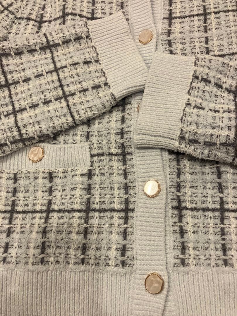 未使用ジェラートピケ　チェック柄カーディガン&ロングパンツセット