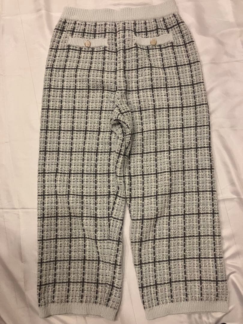 未使用ジェラートピケ　チェック柄カーディガン&ロングパンツセット