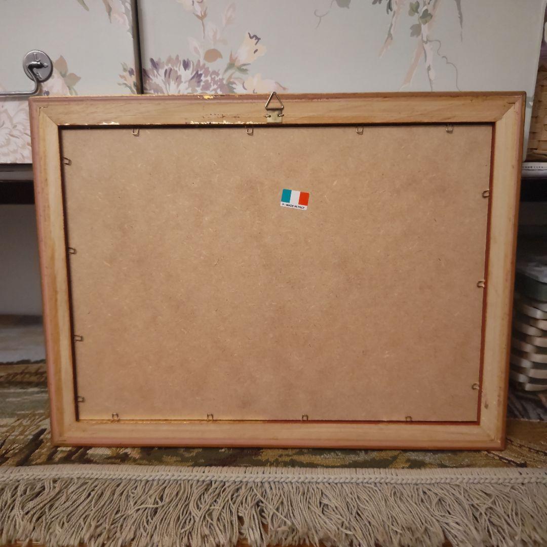 天使　額絵　イタリア製　宗教　ひび割れ風　アートポスター　金枠　彫刻　ゴールド