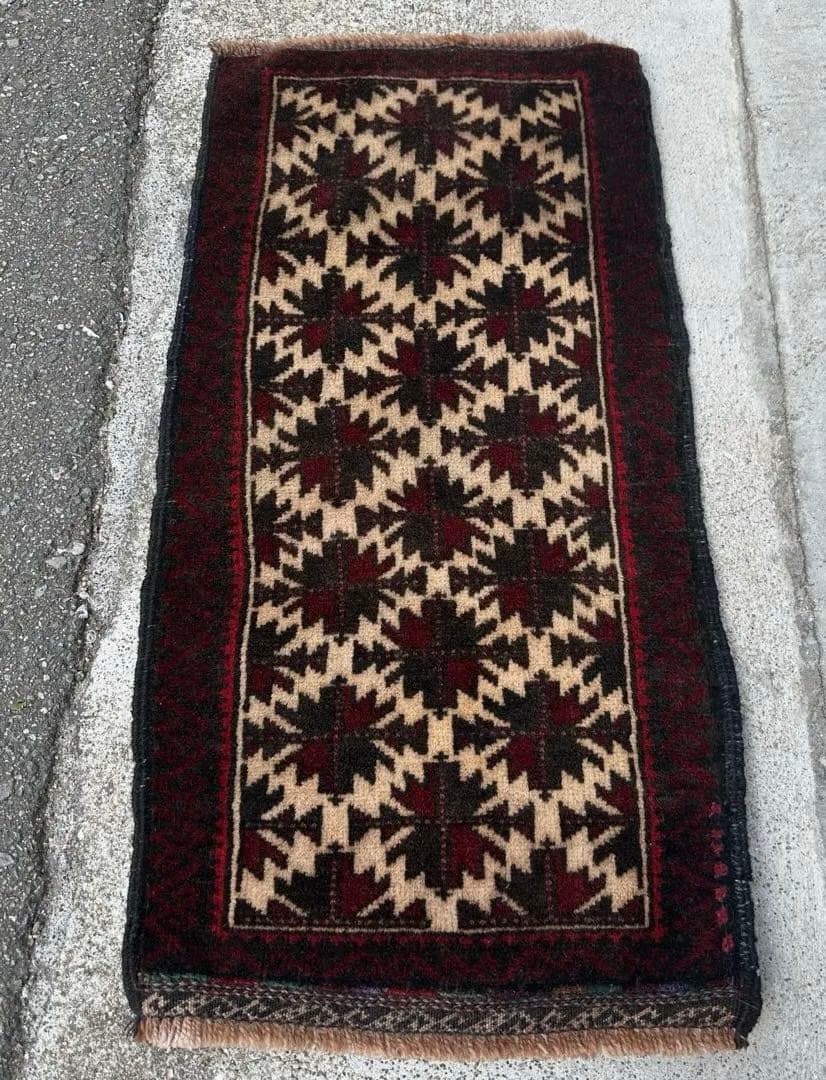 アンティーク絨毯73x37cmトライバルラグ手織り絨毯 年代バルーチ絨毯