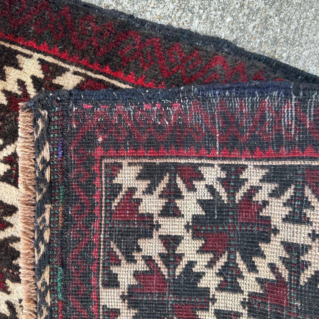 アンティーク絨毯73x37cmトライバルラグ手織り絨毯 年代バルーチ絨毯