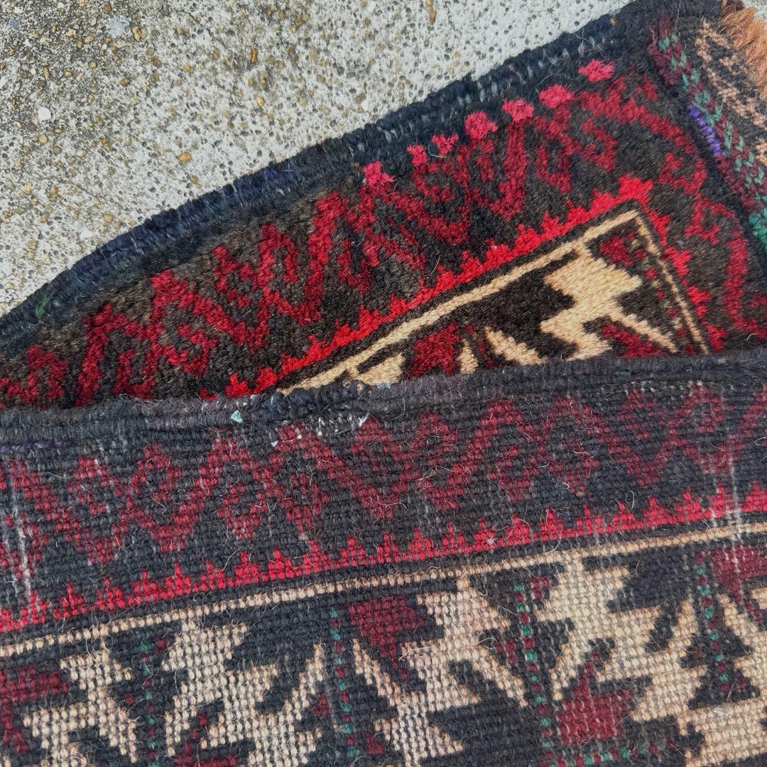 アンティーク絨毯73x37cmトライバルラグ手織り絨毯 年代バルーチ絨毯