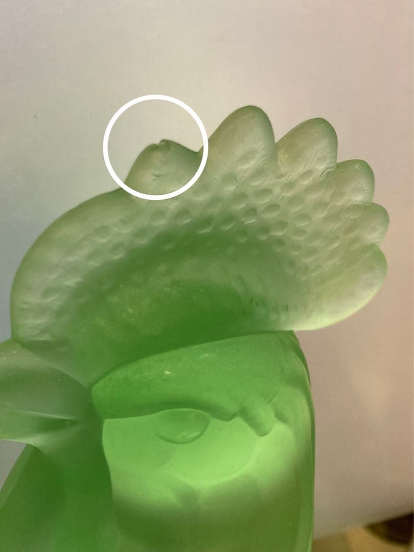 ニワトリ　置物　オブジェ　ガラス　グリーンガラス