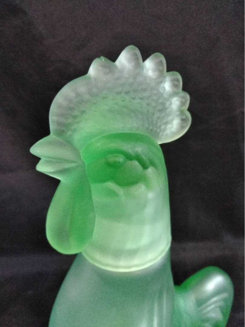 ニワトリ　置物　オブジェ　ガラス　グリーンガラス