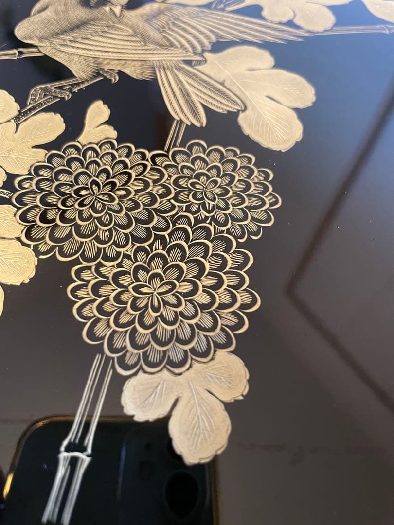 5点セット　脚付膳　お膳台　漆塗り　金　蒔絵　鳥　鷹　鶯　花　紅葉　もみじ　瓢箪