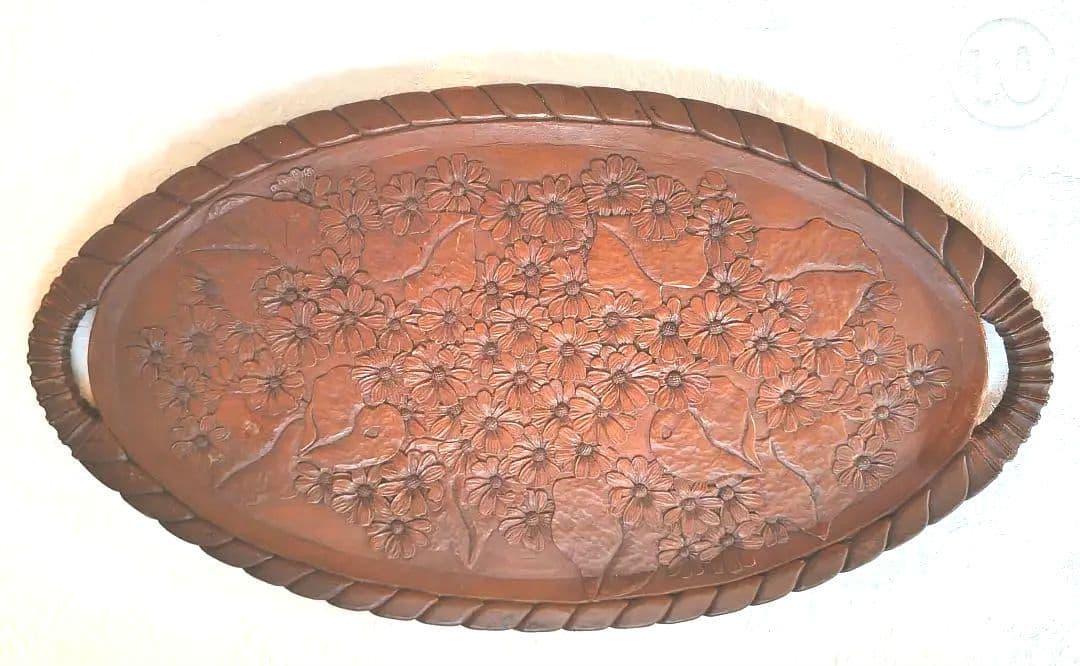 手彫り 木彫り大型オーバルトレイ