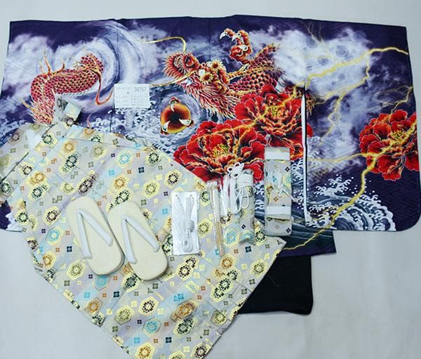 七五三 五歳 男児 羽織袴フルセット L寸 紫地 龍 袴変更可能 NO38757