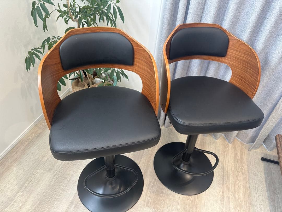 木目模様　ブラック　バーチェア　カウンターチェア　２セット