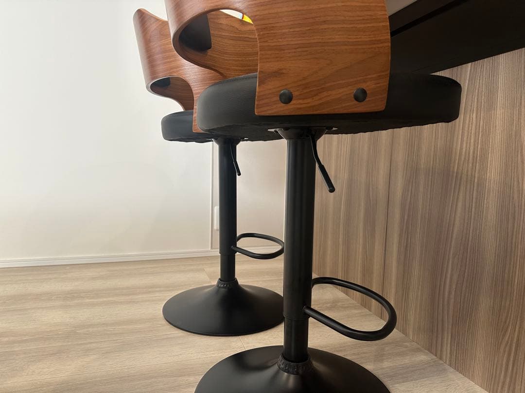 木目模様　ブラック　バーチェア　カウンターチェア　２セット