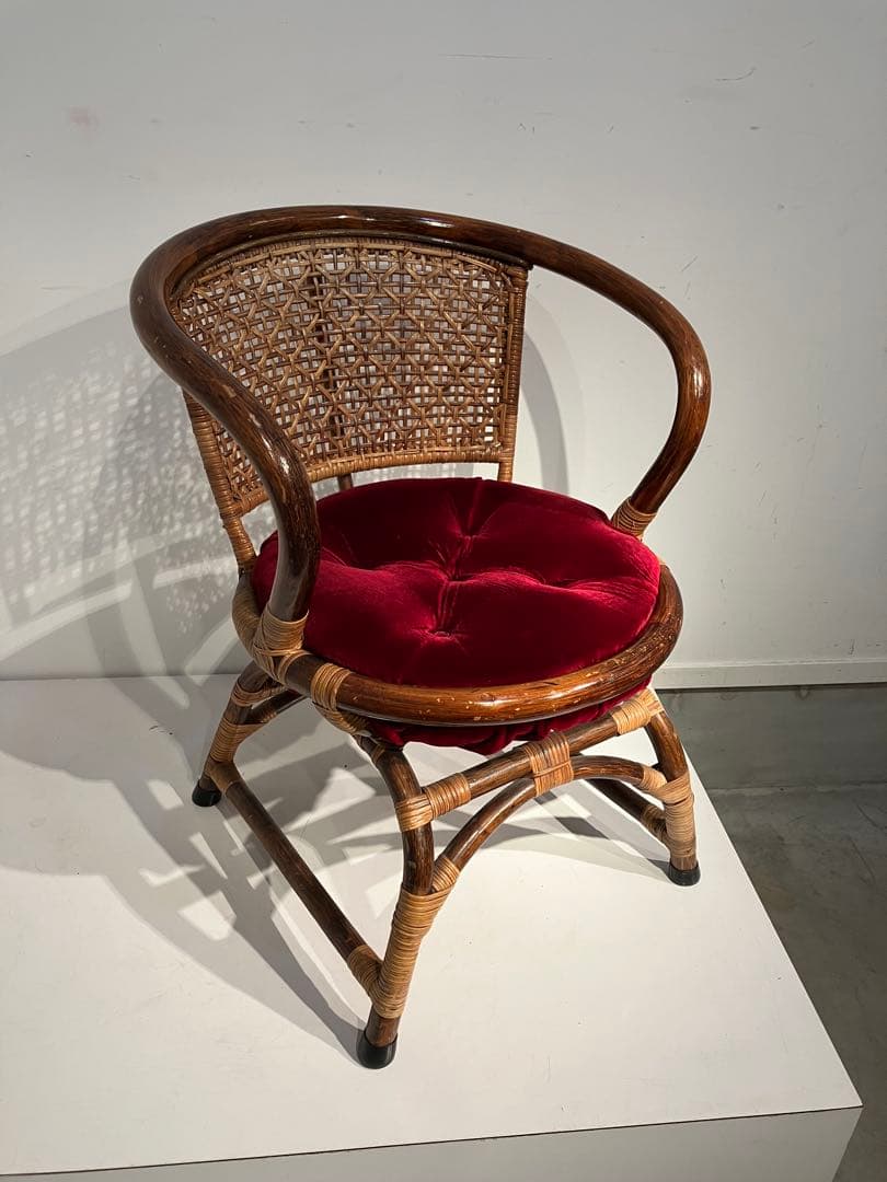 ヴィンテージ、ラタン、アームチェア、レトロ、和モダン、オールド、希少タイプ、
