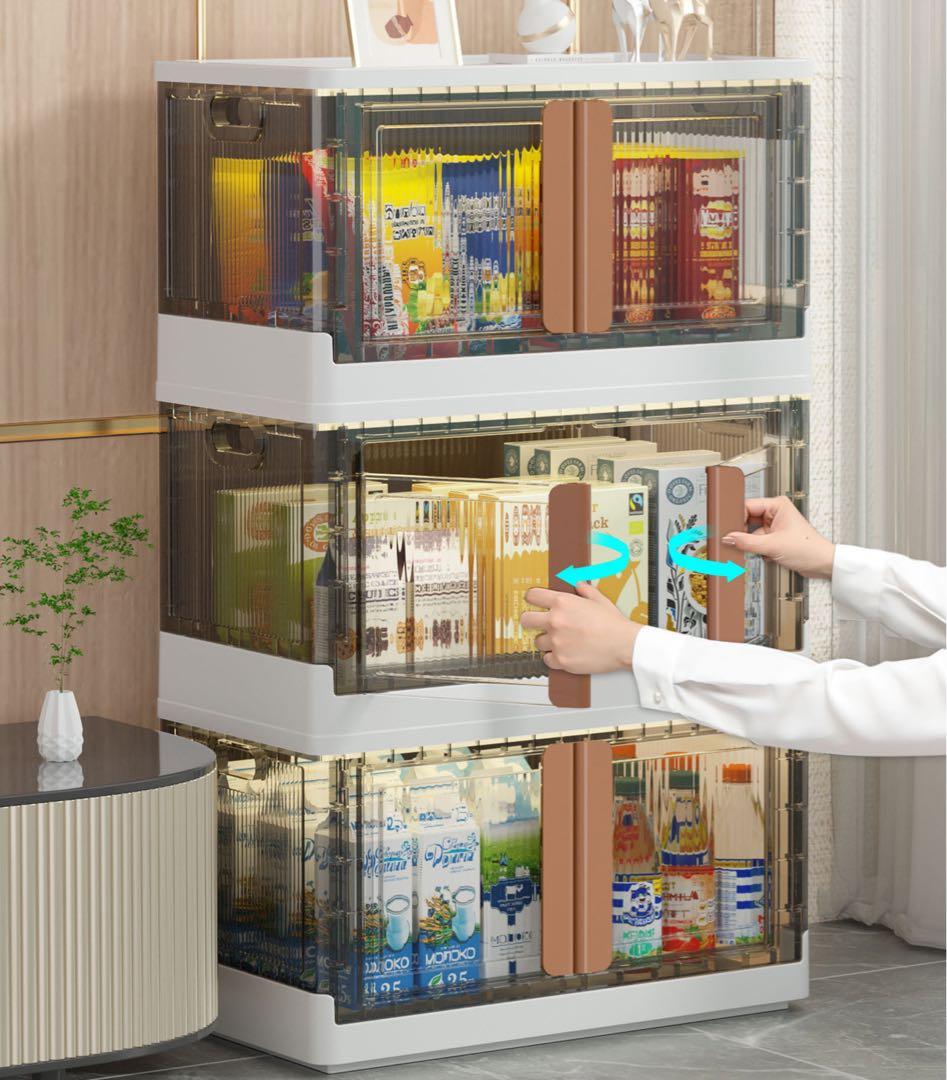 折り畳みコンテナ 収納ボックス 収納ケース  前開き キャスター付き72L3個