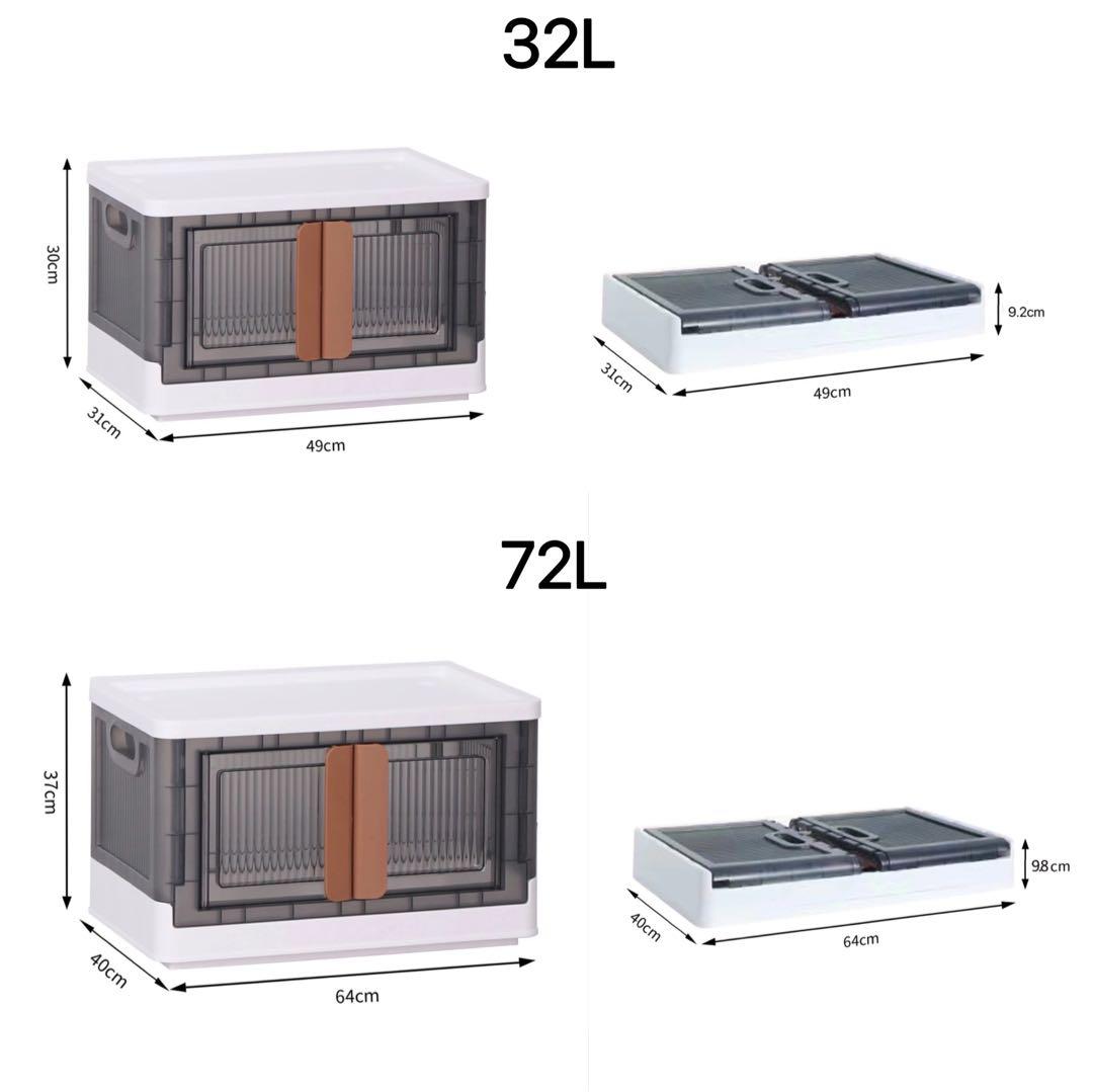 折り畳みコンテナ 収納ボックス 収納ケース  前開き キャスター付き72L3個