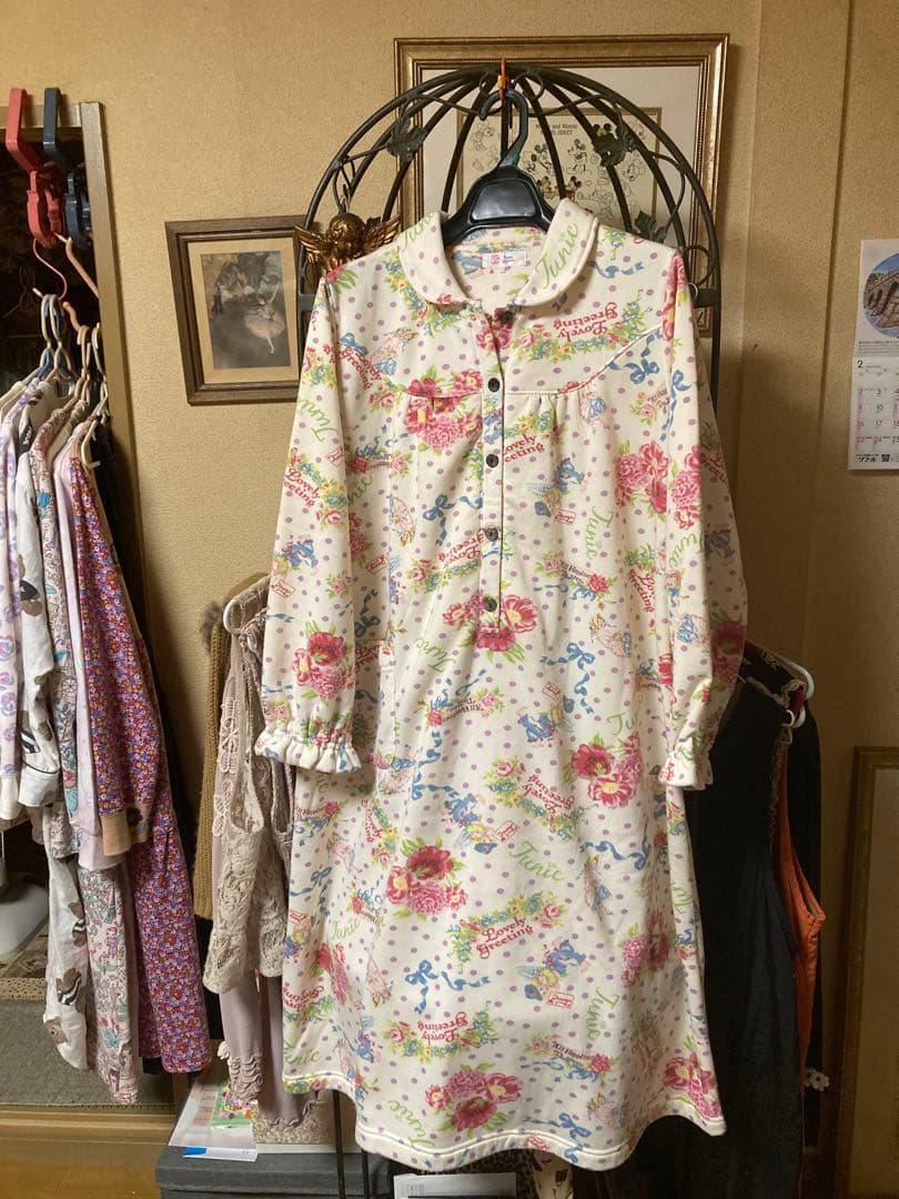 サエラ風チュニック鴨居洋子ルームフリースワンピース。可愛い携帯スマホ入れ2点