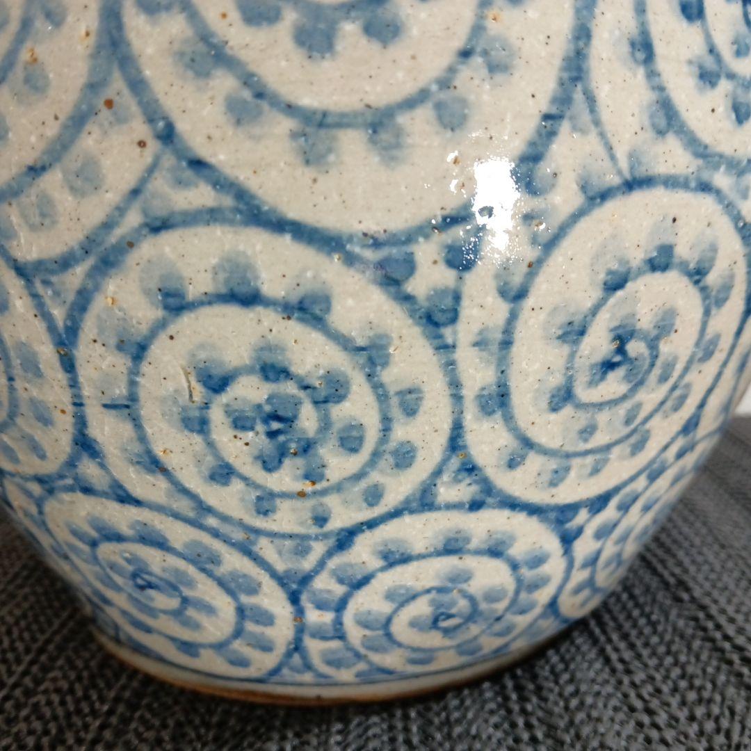 信楽焼 壺久郎作 染付蛸唐草模様 花瓶 木箱付き 米寿記念品 コタニ陶器