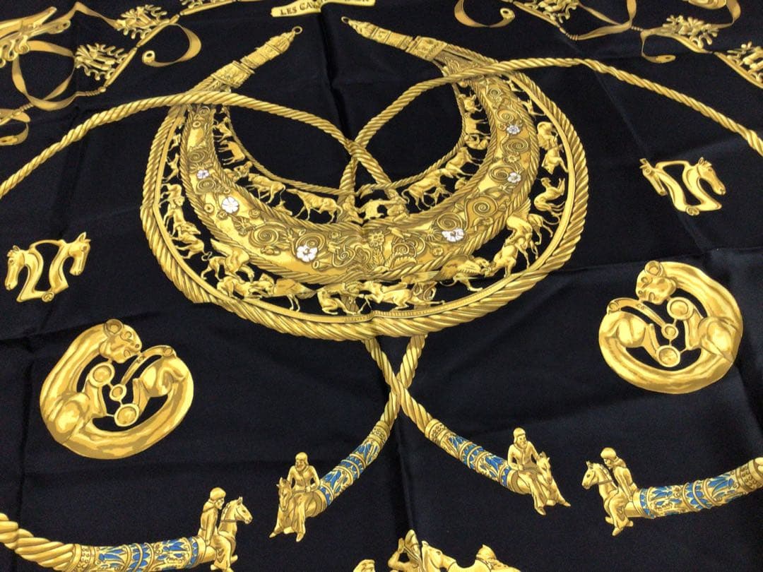 W004 保管品 HERMES/エルメス 大判 スカーフ ホース柄 古着