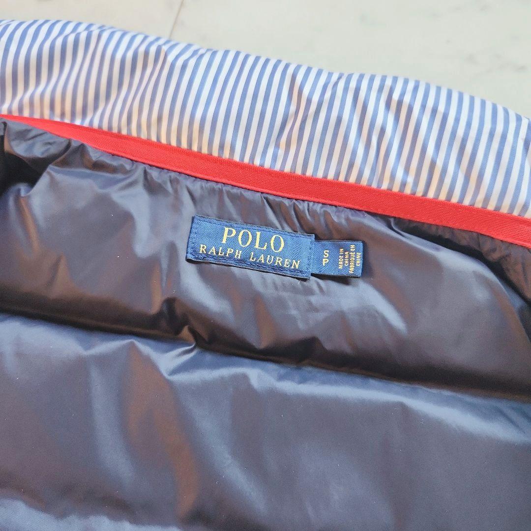 美品 ラルフローレン ダウンベスト ポニー刺繍 ストライプ 青×白