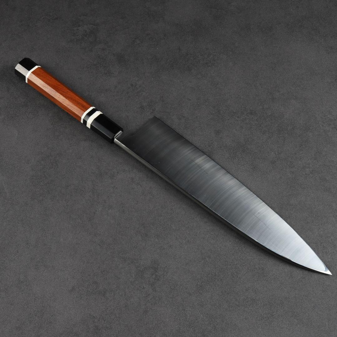 6782 出刃包丁 9寸（刃渡り270mm）本刃付け 黄檀黒水牛白三本巻八角柄