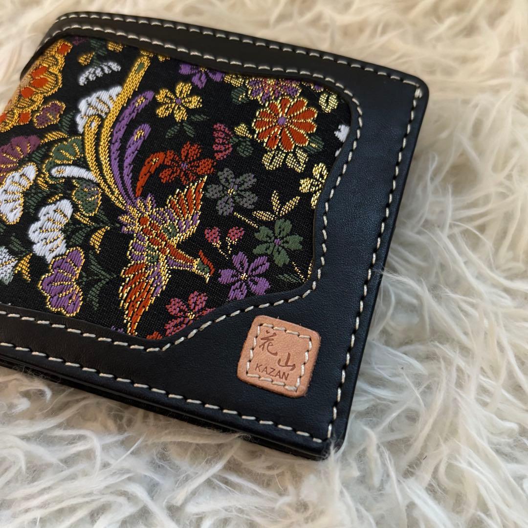 ✨未使用　DEGNER 花山 KAZAN 花鳥風月　二つ折り財布　刺繍 ブラック