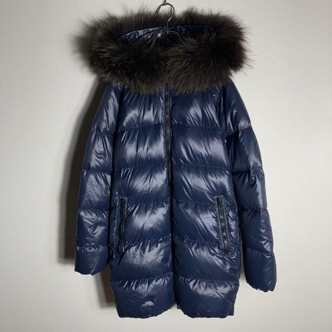 DUVETICA ファー付きダウンコート 紺 ネイビー 40.