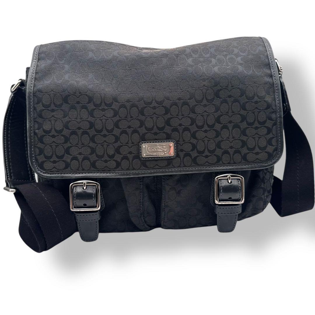 COACH コーチ メッセンジャーバッグ シグネチャー キャンバス 黒 斜めがけ