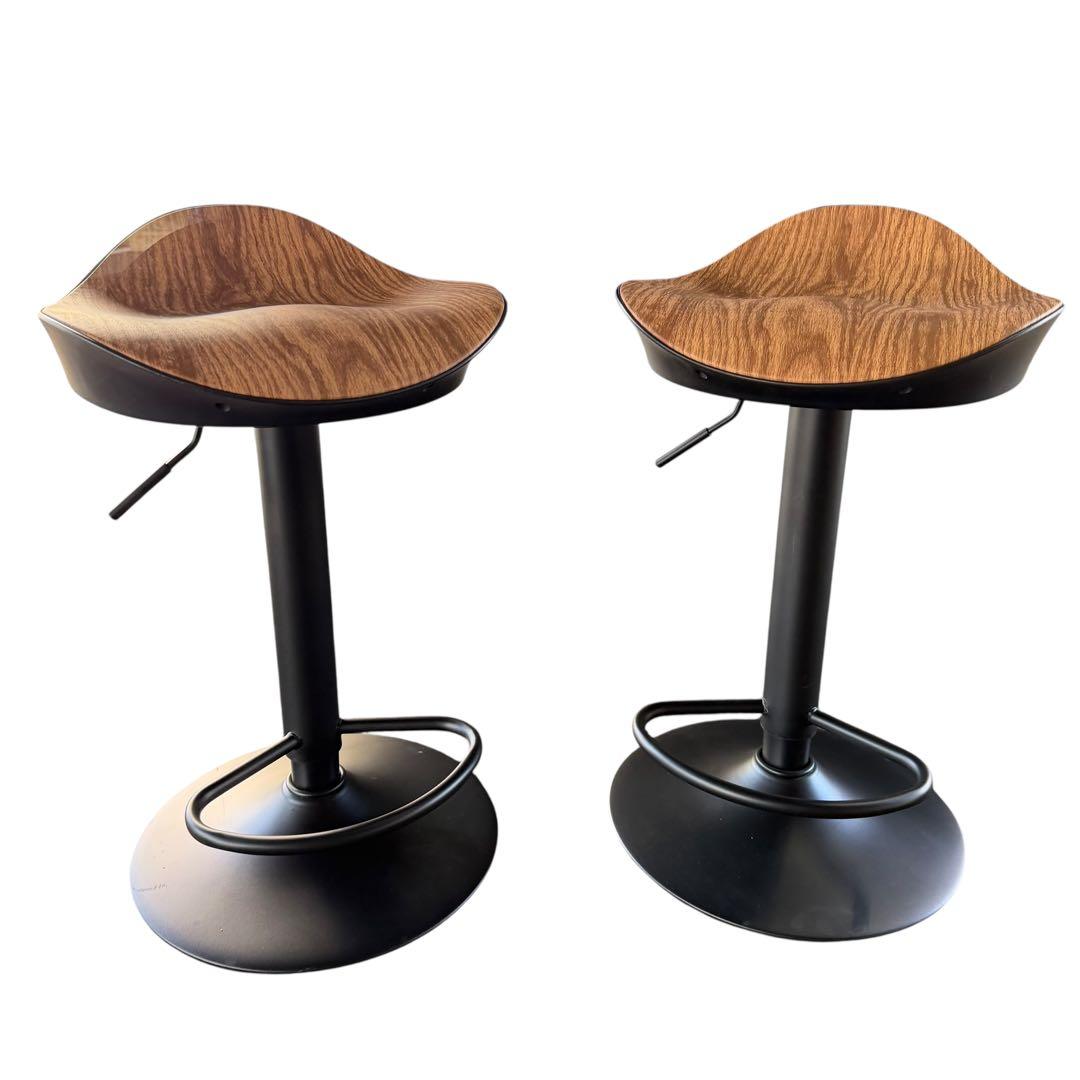 昇降式 木目調バーチェア 回転式 カウンターチェア 1脚