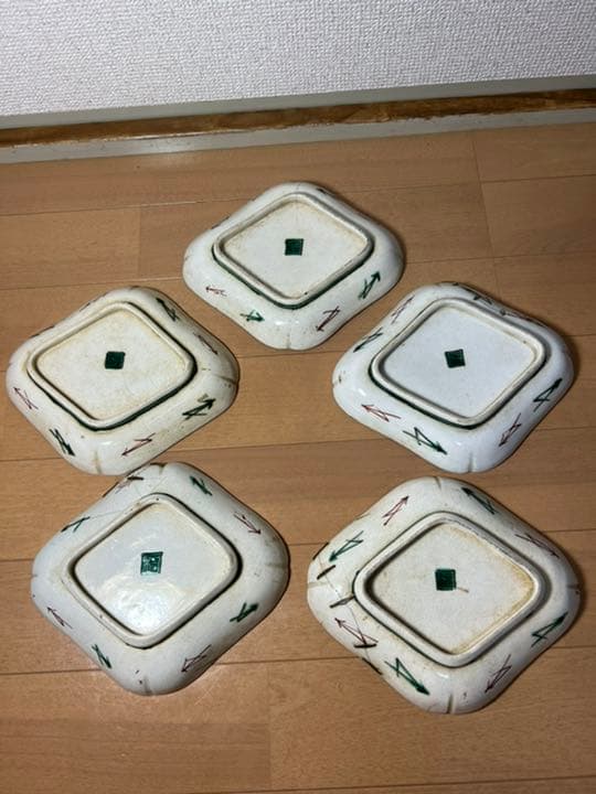 450 九谷焼　時代物　角福　皿　5客　古美術品