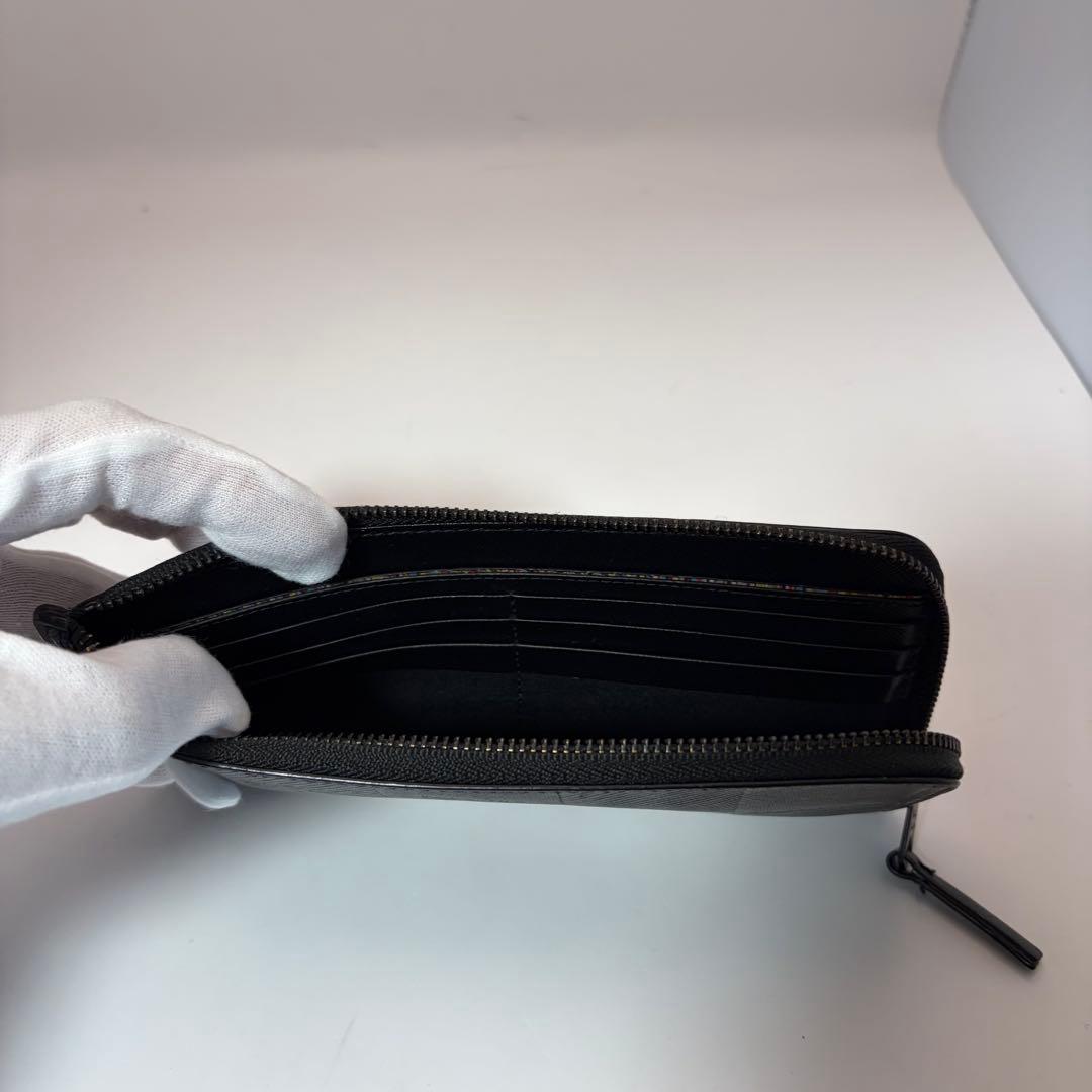 【美品】ポールスミス　L字ファスナー　長財布　チェッカーエンボス　黒