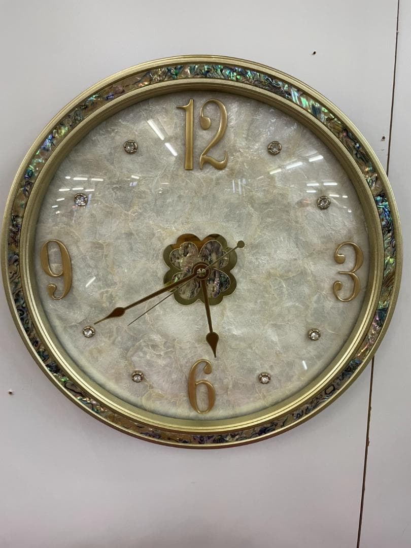 螺鈿　掛時計　宝石　アンティーク風　伝統工芸　ウォールクロック　時計　壁掛け　丸