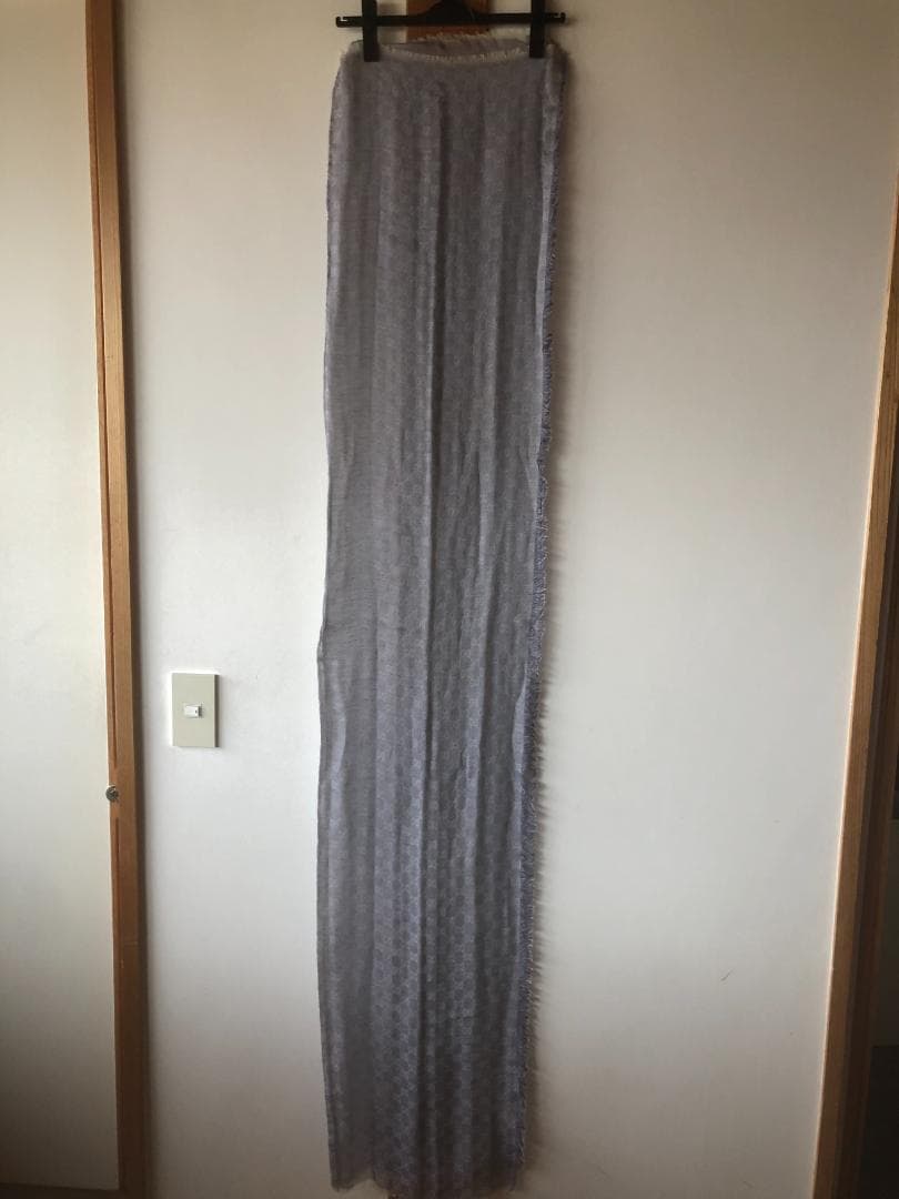 GUCCI GGロゴマフラー グレー 100%コットン　イタリア製