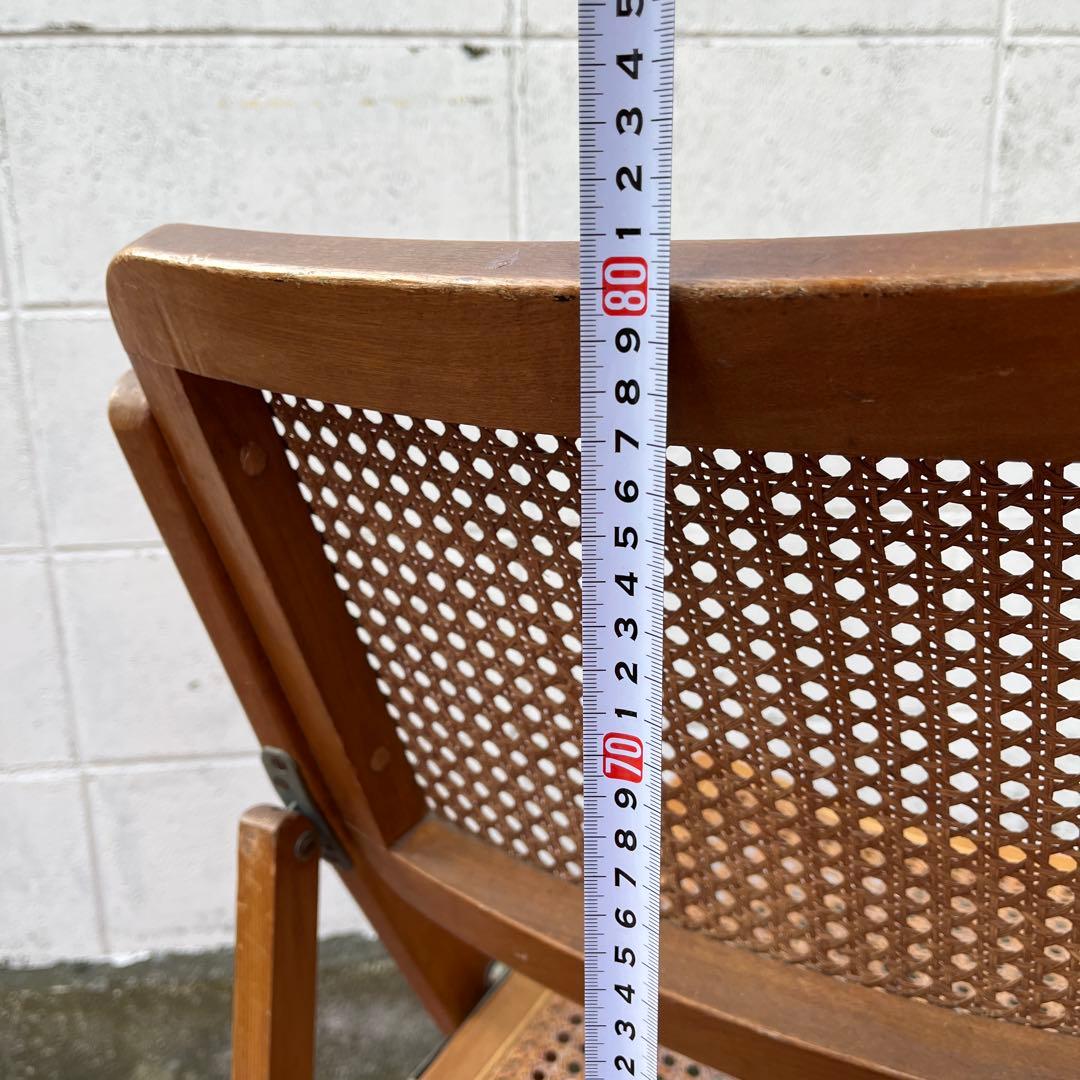 古家具ビンテージ品◾️籐ラタンパネル×木製フレーム 折りたたみ椅子 チェア B