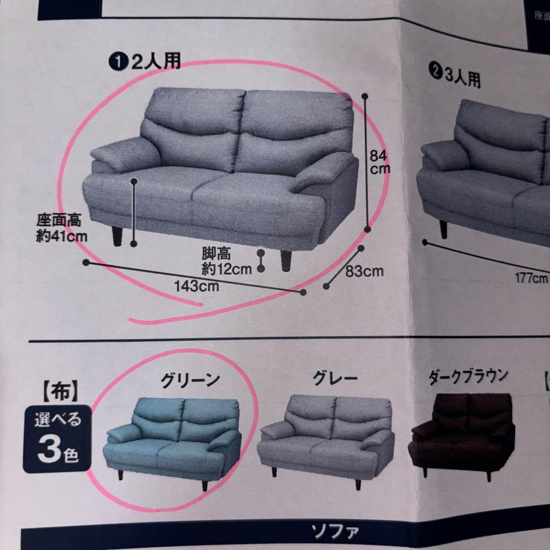 ☆送料込み☆ ニトリ　２人がけソファ　キャッツ3 グリーン