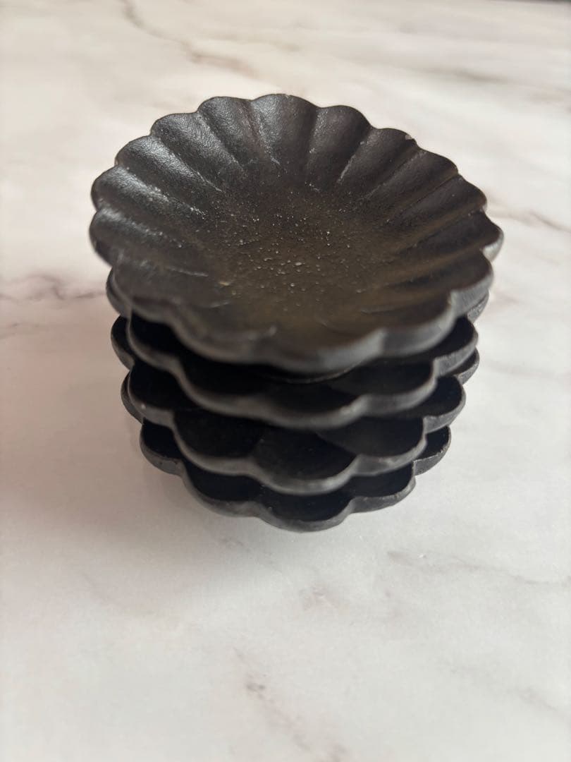 高島大樹　輪花オーバル小皿豆皿　黒　4枚