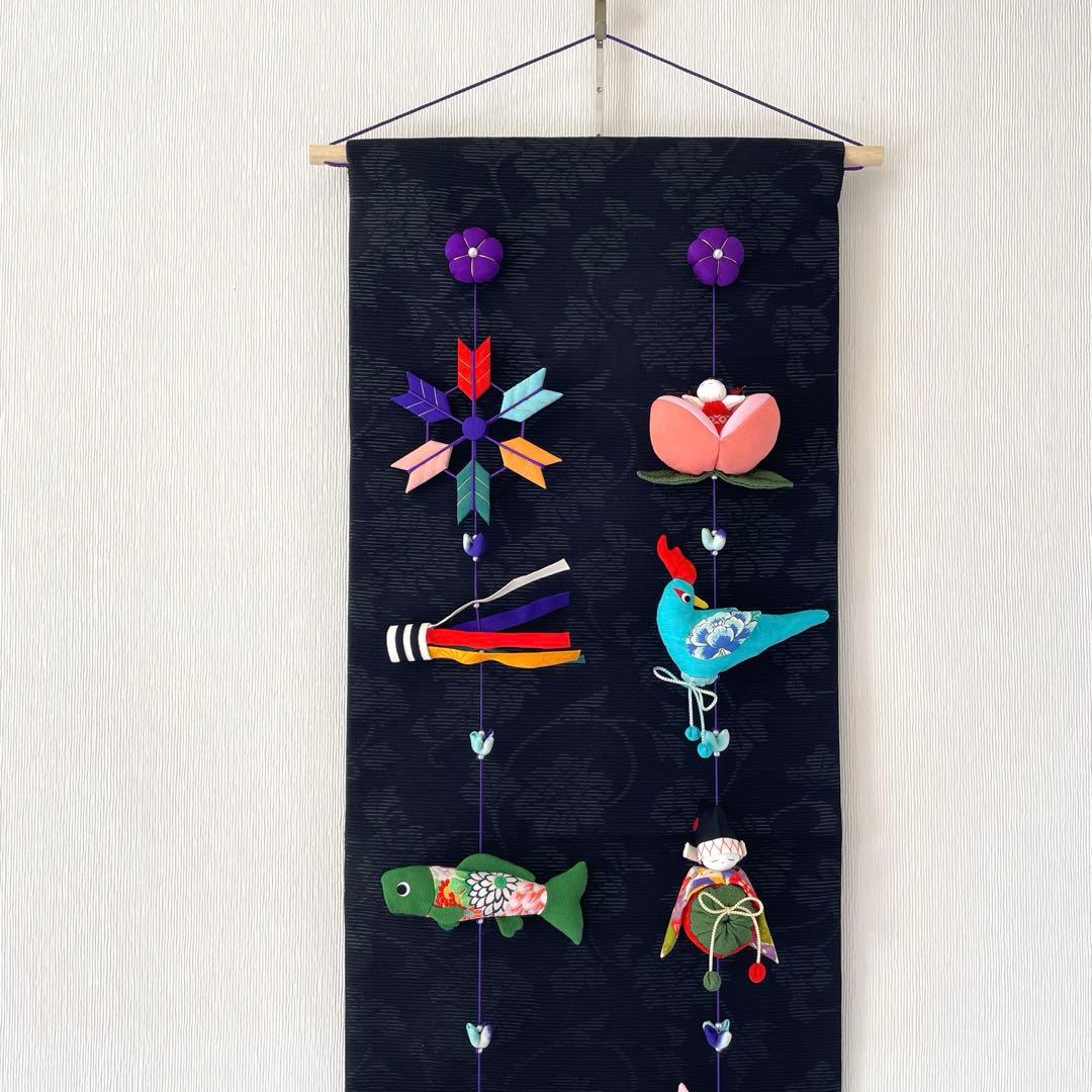 140 ちりめん細工　端午の節句タペストリー　吊るし飾り　古布