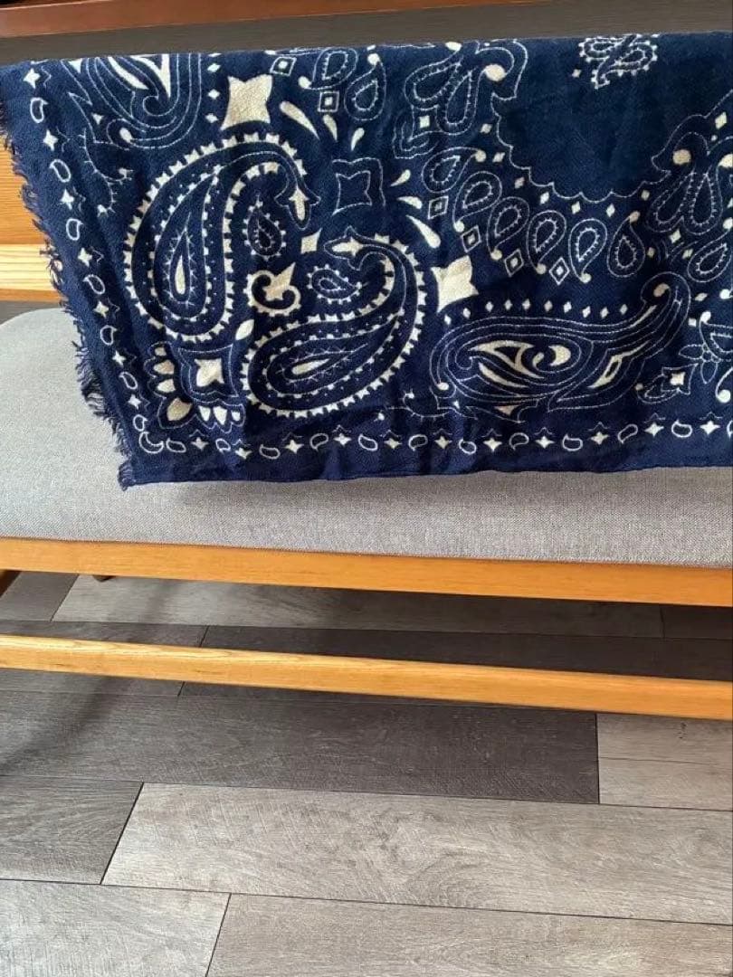 manipuri ネイビー ペイズリー柄 ストール