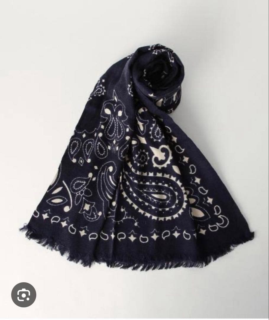 manipuri ネイビー ペイズリー柄 ストール