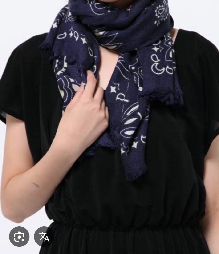 manipuri ネイビー ペイズリー柄 ストール