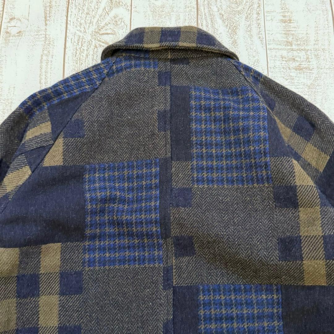 【ビームスプラス】ウール　バルカラーコート　パッチワーク　パネル柄