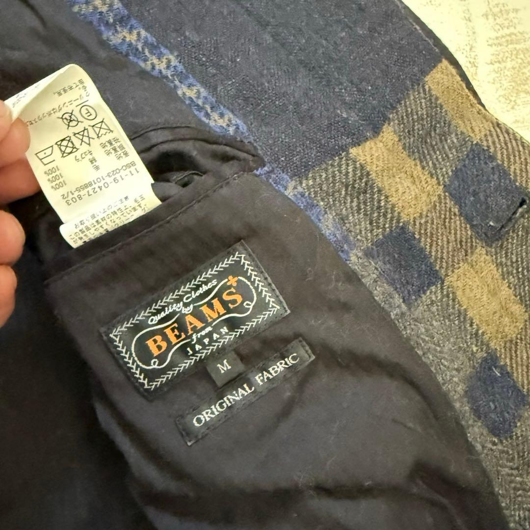 【ビームスプラス】ウール　バルカラーコート　パッチワーク　パネル柄