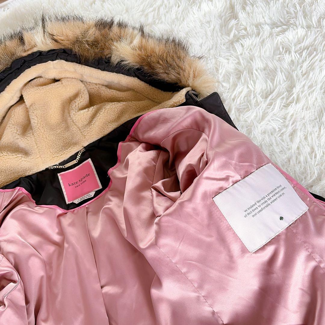 美品✨【ケイトスペード】フードファーロングダウンコート 2way ブラック S
